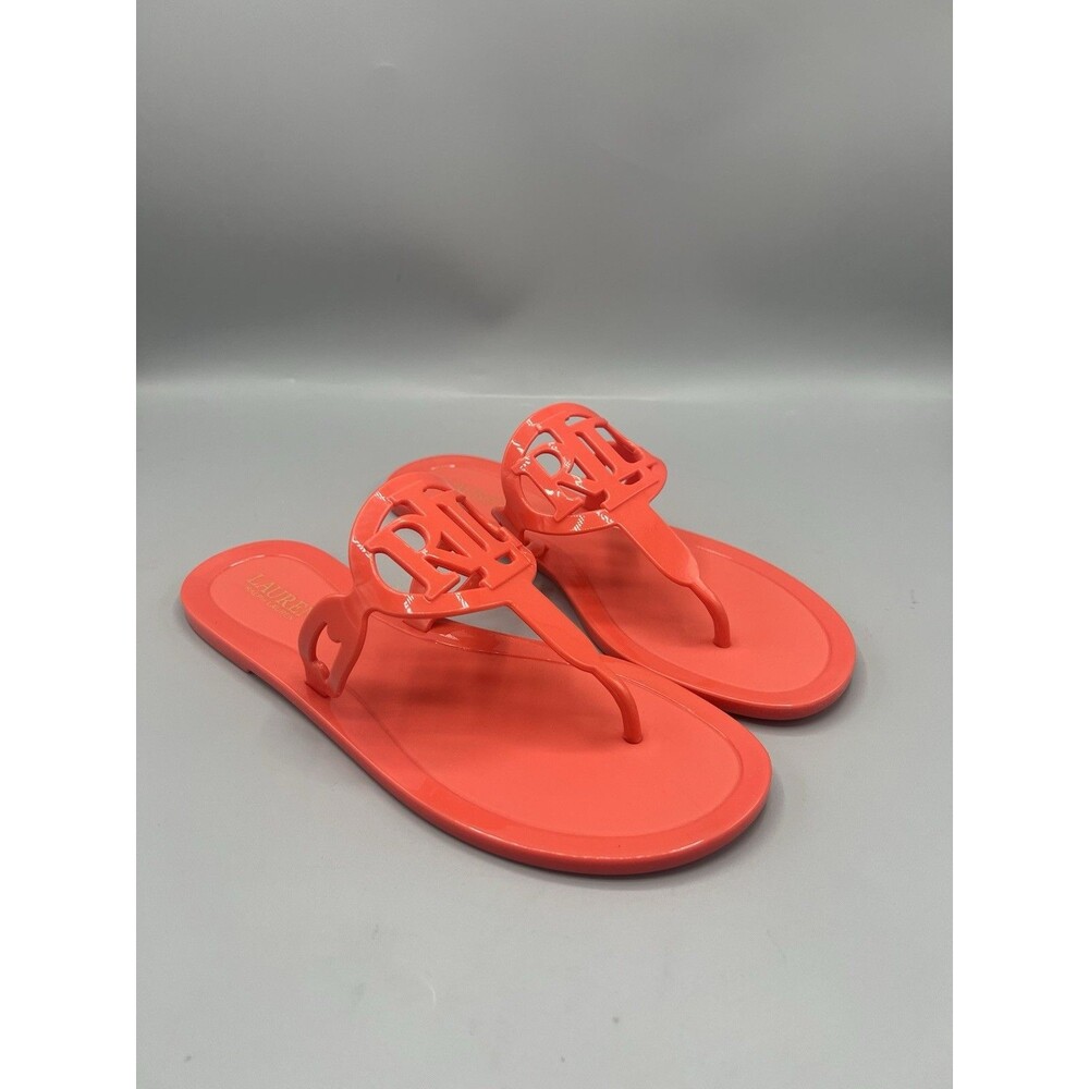 Lauren Ralph Lauren Audrie Jelly Logo Slide Thong Sandal Flat Heel Orange Size 9
